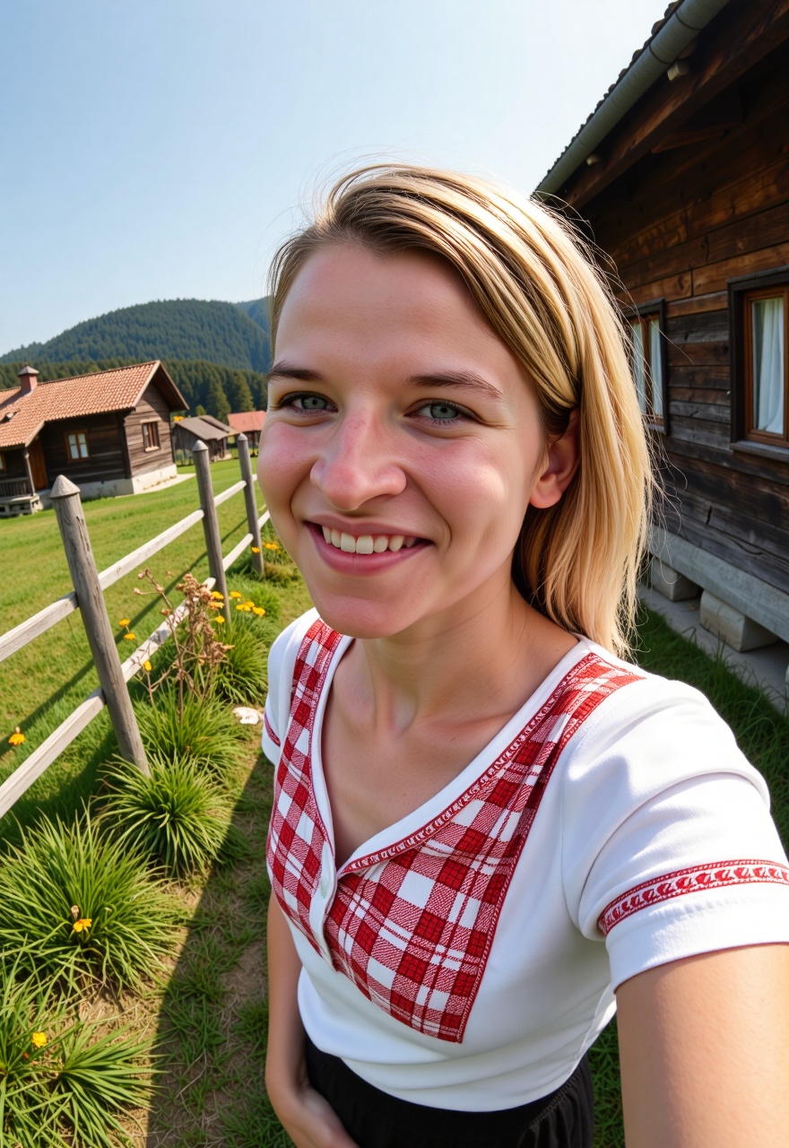 Generate a cinematic GoPro perspective (close up) capturing Vikk1,  an enigmatic Russian woman as she visits an old Romani...