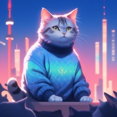 illustrator,anime,realistic,sketch,1cat,Sweater,order,Blue gradient background,Neon hair,Textured crop,Canadian,(masterpiece,best quality),<lora:add_detail:1>,<lora:myzXL:1>,