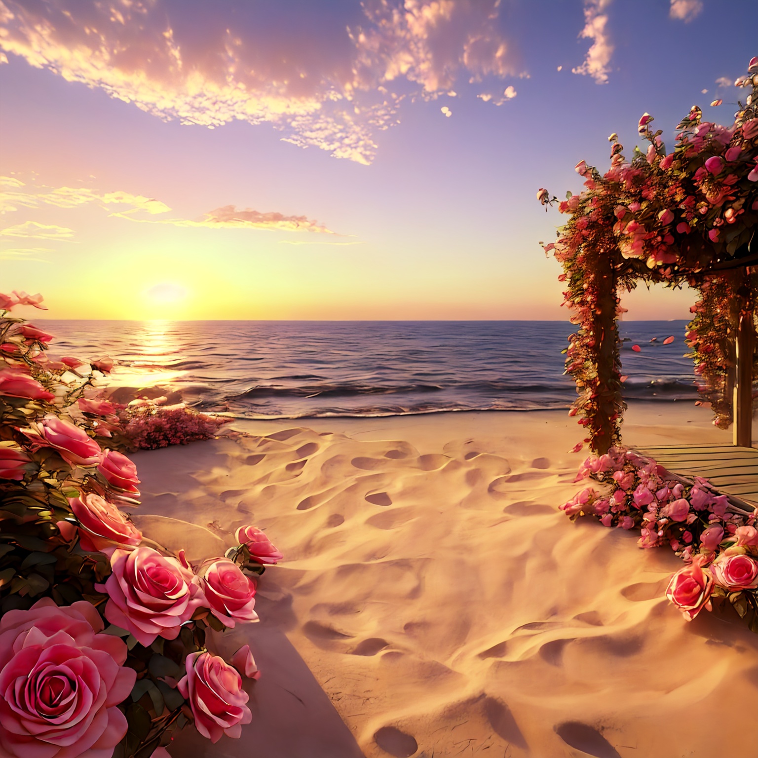outdoors,sky,flower,tree,cloud,sunset,pink flower,sun,sunlight,<lora:火灵儿-上界装扮-王导:0.8>,<lora:玫瑰花场景-王导:0.8>,over the sea,sand,pink roses,scenery,