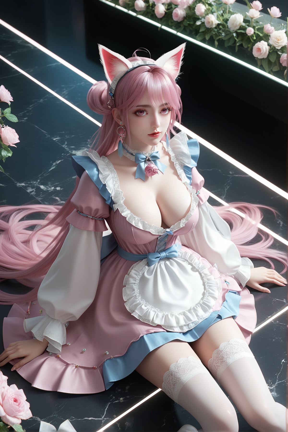 score_9,score_8_up,score_7_up,<lora:wy_xiaoli_XL7.0:0.8>,1girl,long hair,breast,big breasts,earrings,hair_ornament,dress,pink eyes,pink hair,thick_thighs,flower,many flowers,very many flowers,wetting,dark,sitting,on_ground,long_sleeves,maid,cat ears,socks_over_thighhighs,white_thighhighs,from_above,