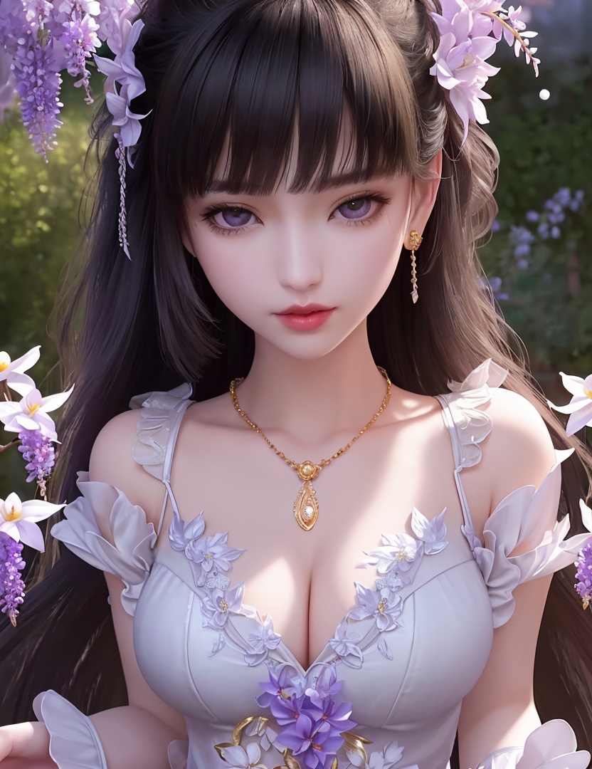 ultra realistic 8k cg, picture-perfect face, flawless, clean, masterpiece, professional artwork, famous artwork, cinematic lighting, cinematic bloom, perfect face, beautiful face, fantasy, dreamlike, unreal, science fiction,   lace, lace trim, lace-trimmed legwear,  (rich:1.4), prestige, luxury, jewelry, diamond, gold, pearl, gem, sapphire, ruby, emerald, intricate detail, delicate pattern, charming, alluring, seductive, erotic, enchanting, hair ornament, necklace, earrings, bracelet, armlet,halo((,1girl, pov,))(((1girl, jewelry, solo,breasts, looking_at_viewer,  outdoors,  full moon,  upper body, wisteria, chloris garden,  cherry blossoms, )))    <lora:DA_YueChanTeen:0.6>