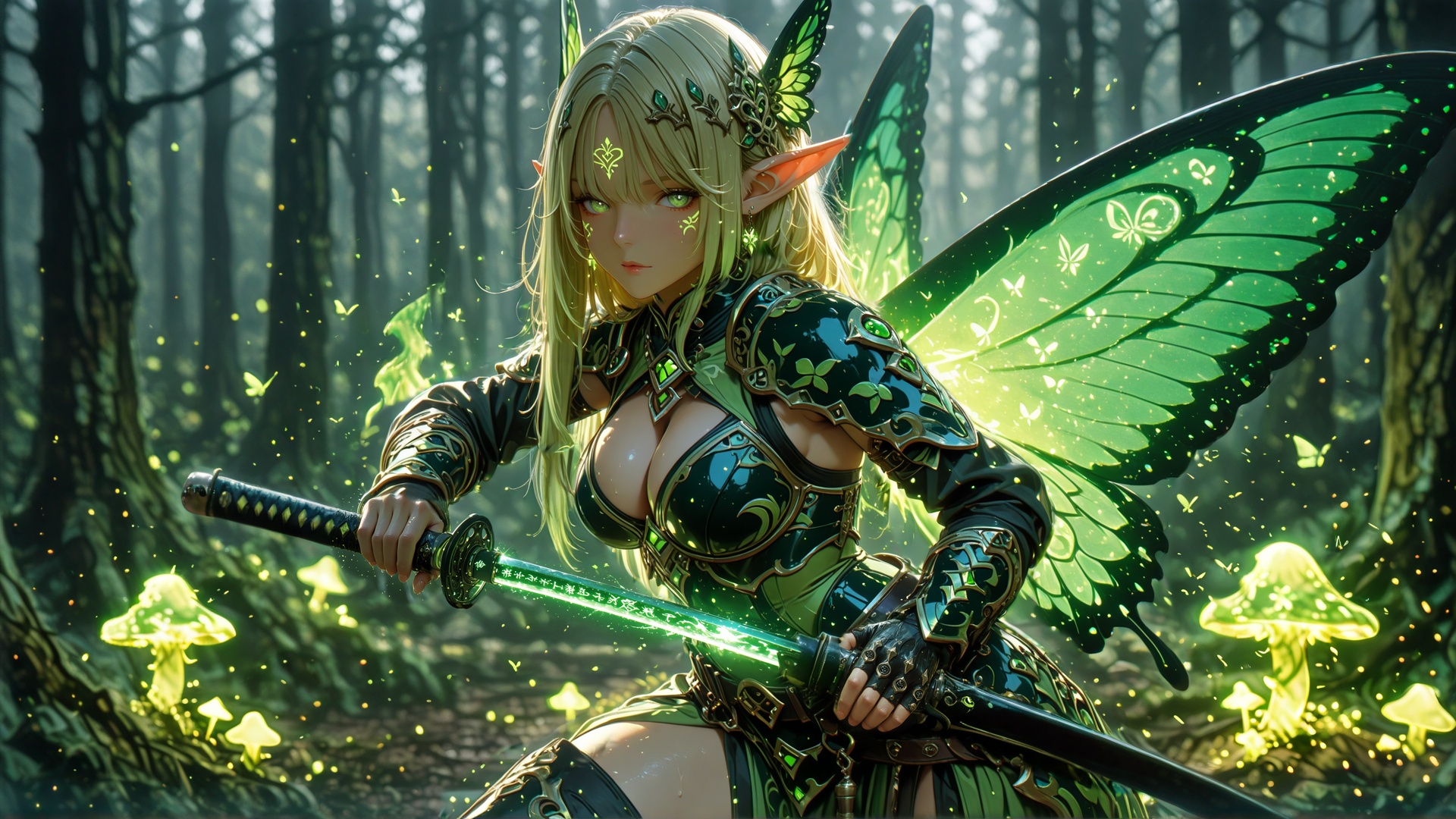 (katana handle,  katana blade,  magical glow on Tensor.Art