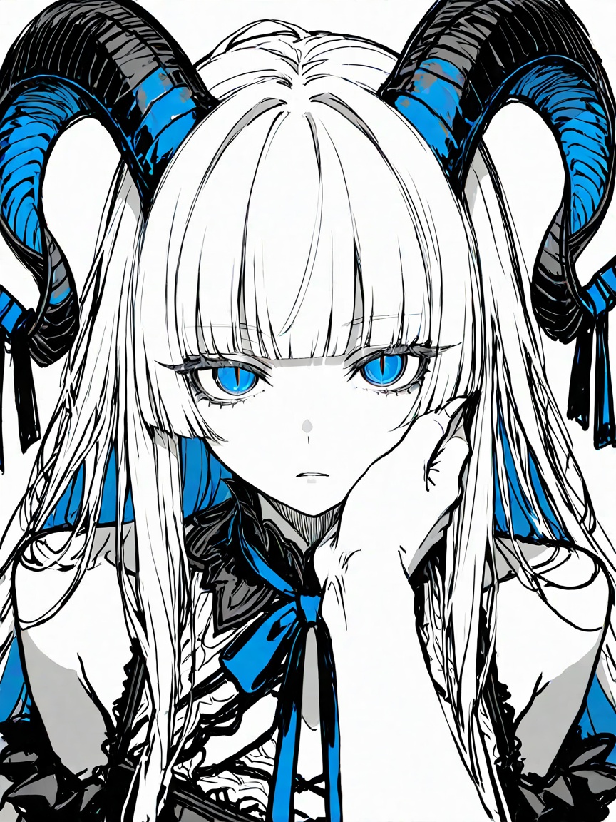 1girl,  horns,  blue eyes on Tensor.Art
