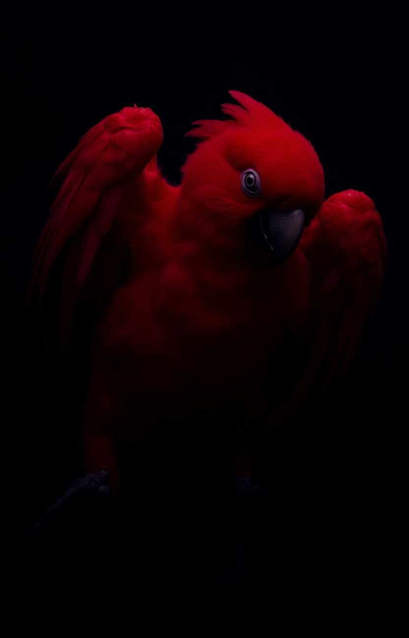 vantablack,  colorful glowing neon parrot,  playful on Tensor.Art