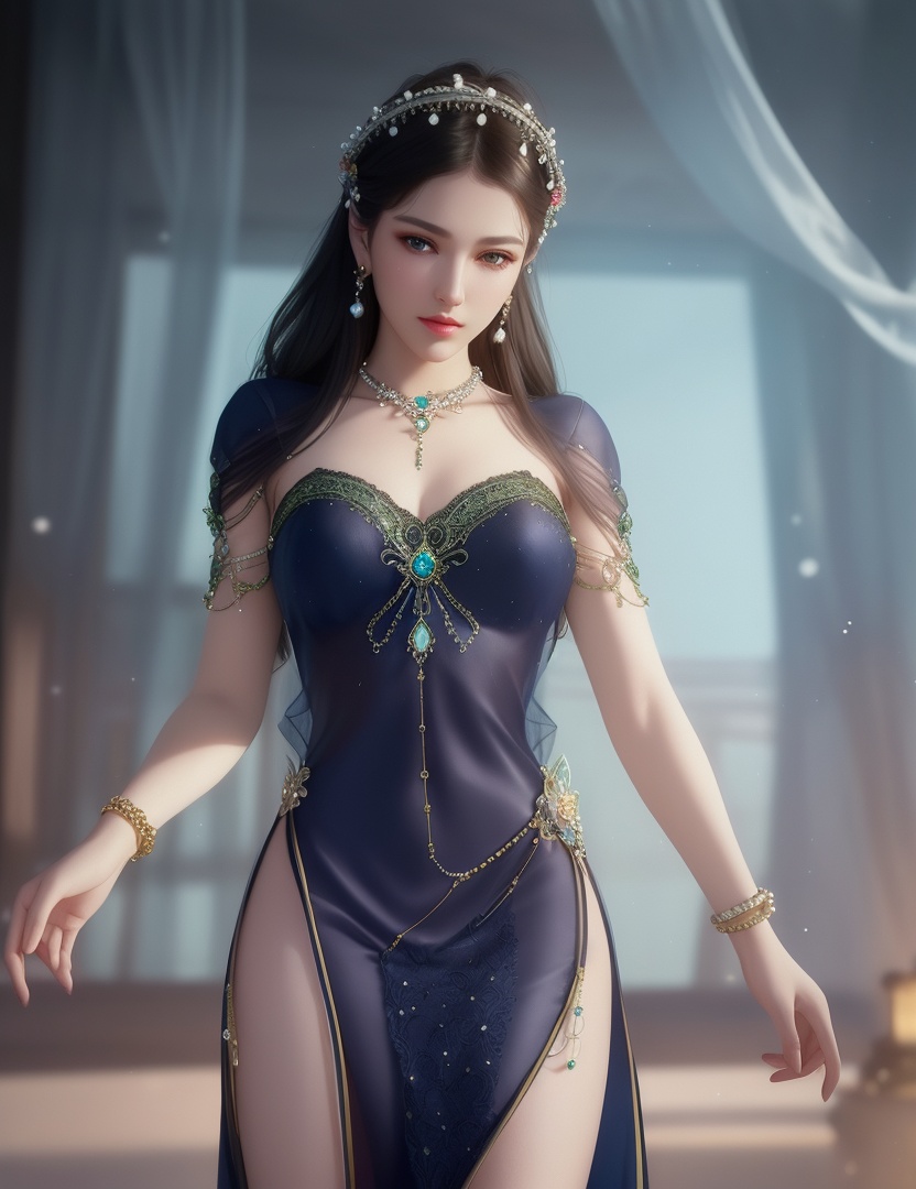 ultra realistic 8k cg, picture-perfect face, flawless, clean, masterpiece, professional artwork, famous artwork, cinematic lighting, cinematic bloom, perfect face, beautiful face, fantasy, dreamlike, unreal, science fiction,  beautiful clothes, lace, lace trim, lace-trimmed legwear,  (rich:1.4), prestige, luxury, jewelry, diamond, gold, pearl, gem, sapphire, ruby, emerald, intricate detail, delicate pattern, charming, alluring, seductive, erotic, enchanting, hair ornament, necklace, earrings, bracelet, armlet,halo((,1girl, pov,))(((,  1girl,  solo,looking at viewer, ))),(((1girl, solo, dress, jewelry)))<lora:DA_WhiteSnakeGreenSnake:0.7>