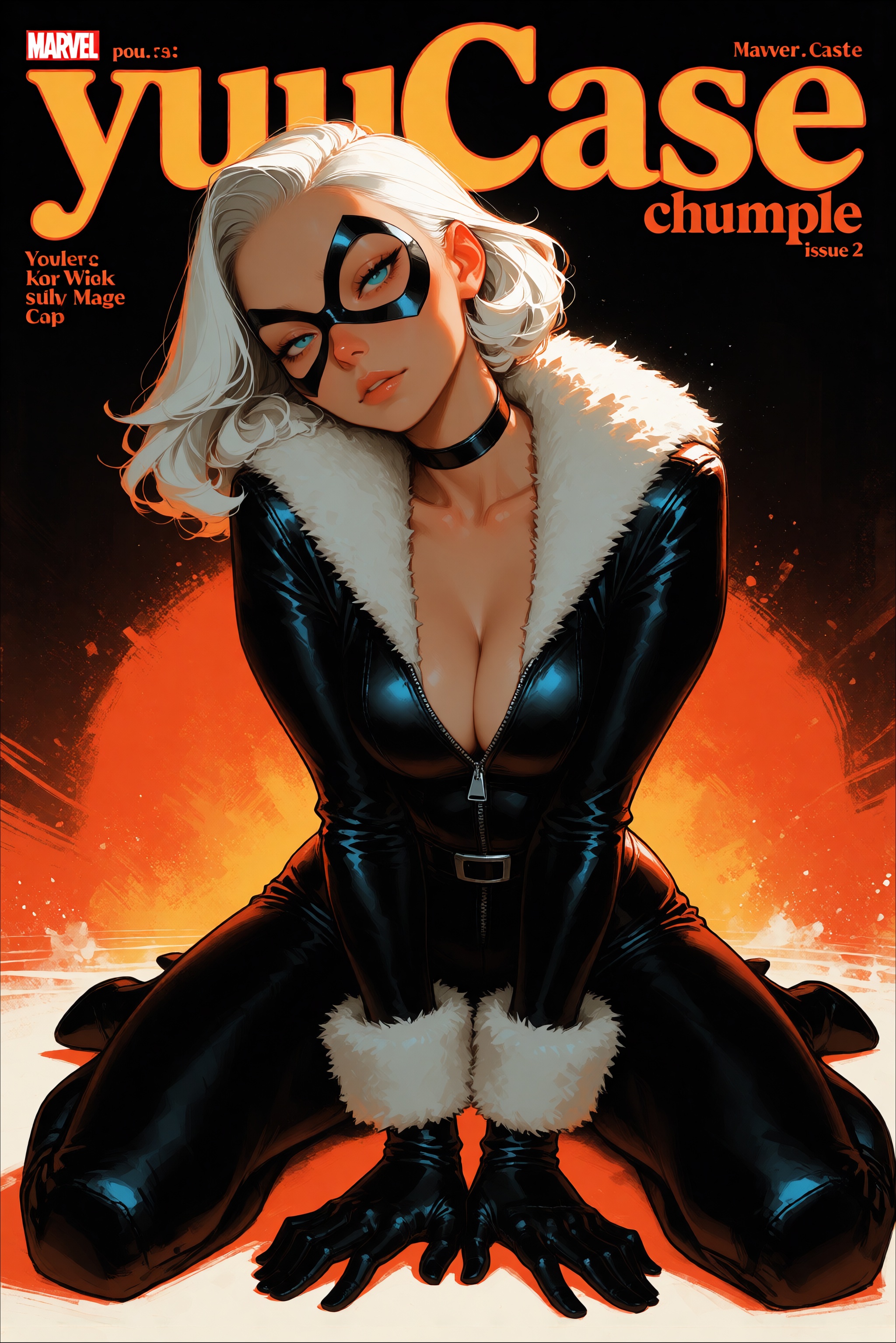 illustration of black_cat,  marvel,  white hair on Tensor.Art