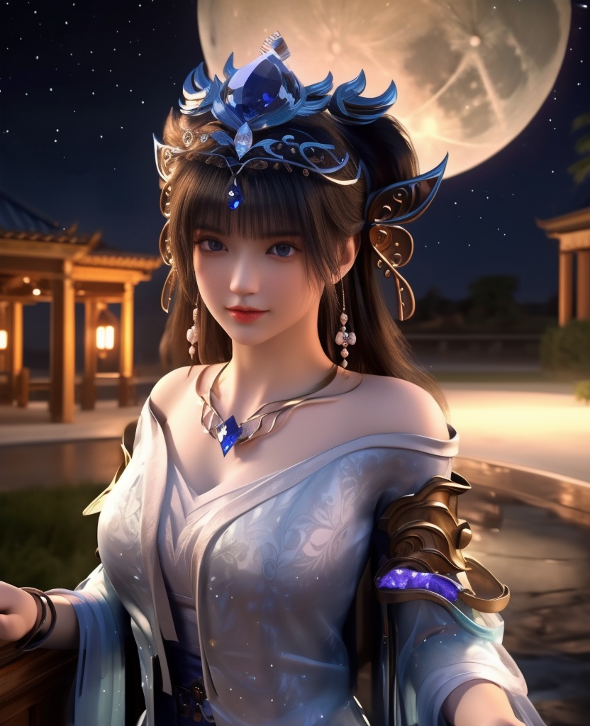 <lora:568-DA-星辰变-姜妍:0.8>(,1girl, ,best quality, ),looking at viewer,masterpiece(,1girl,night, starry sky, milky way,outdoors, full moon,  night sky, darkness,  world of darkness, , ) ,ultra realistic 8k cg,   clean, masterpiece,     (( , )),, , , prestige, luxury, jewelry, diamond, gold, pearl, gem, sapphire, ruby, emerald, intricate detail, delicate pattern, charming, alluring, seductive, erotic, enchanting, hair ornament, necklace, earrings, bracelet, armlet,halo((, )), (),