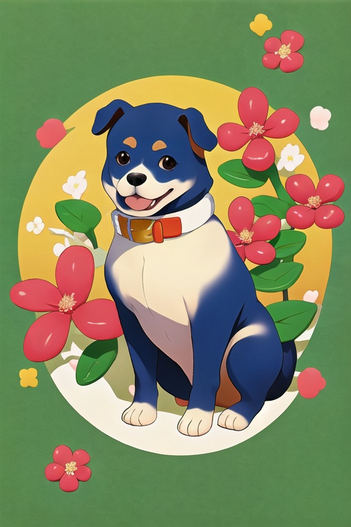 (masterpiece, top quality, best quality, official art, beautiful and aesthetic:1.2),cute dog,flower,different gesture,