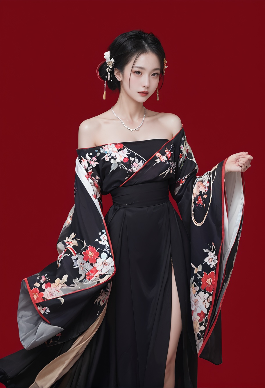 red background,  1girl,  solo on Tensor.Art