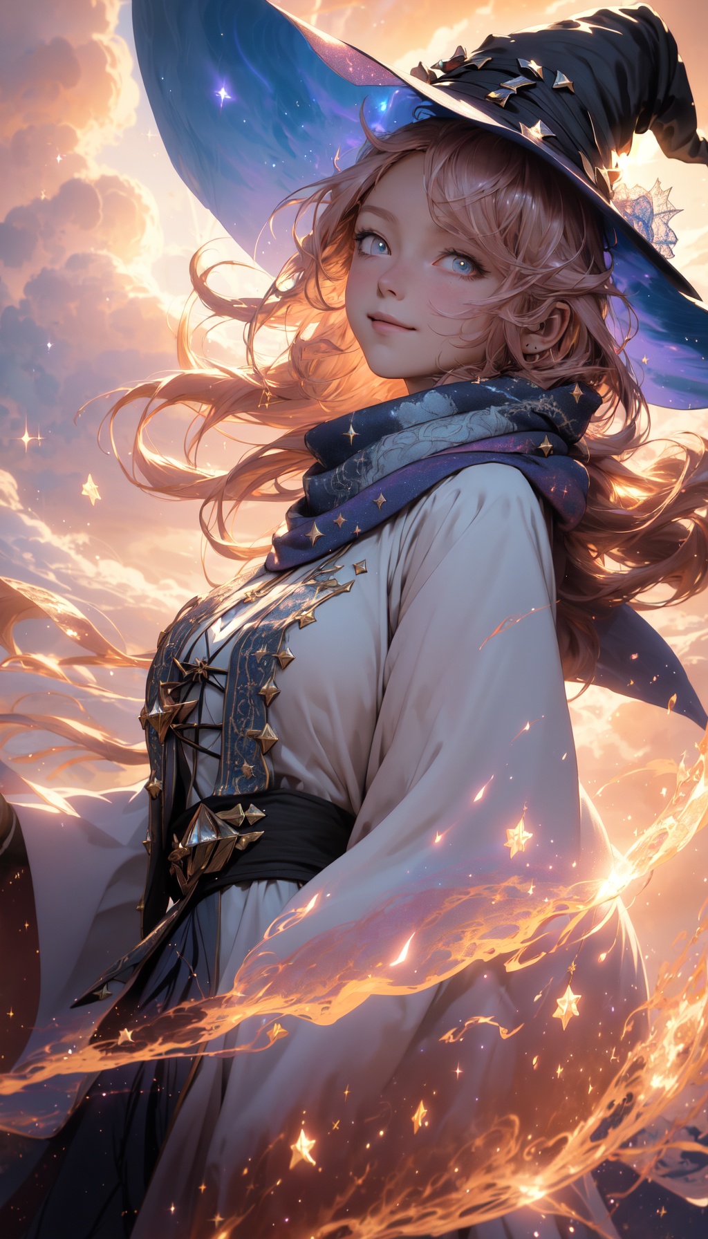 masterpiece,  best quality,  dynamic fantasy portrait illustration of a witch girl floating in the sky on Tensor.Art