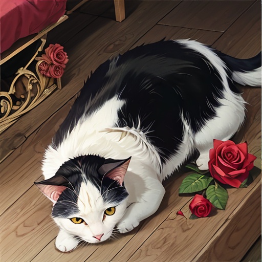 cow cat,solo,lie down,rose,