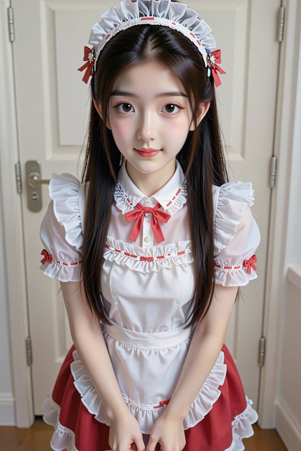 A young East Asian woman,  appearing to be in her late teens or early twenties,  stands centered in the frame on Tensor.Art
