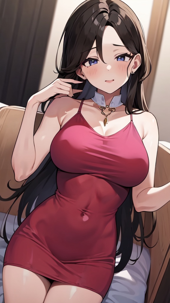 1 Girl Solo Long Hair Brunette Looking at the Audience Breasts Jewelry Pink Dress 8K,