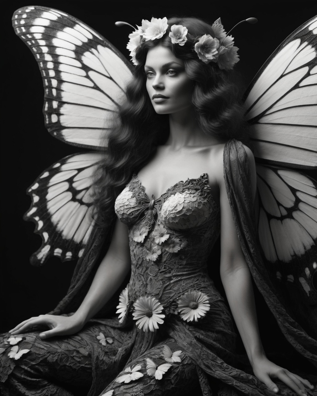 butterfly ,  whole body of a butterfly queen insanely detailed and perfect transformed into a fluffy beautiful woman creat...