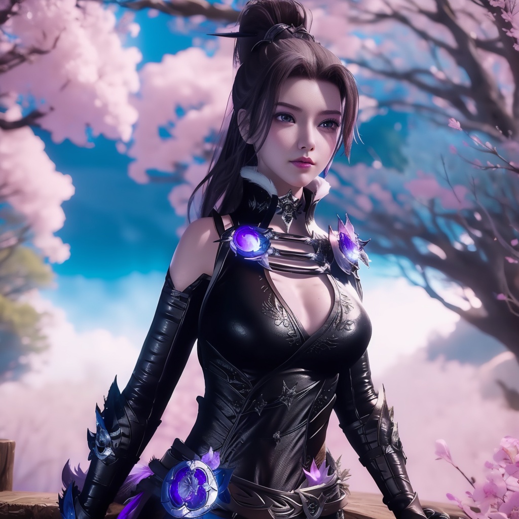 <lora:万界至尊-李雪衣-皮衣:0.8>, (,1girl, ,best quality, ),looking at viewer,  ,ultra realistic 8k cg,, ,masterpiece, (( , )),, , , spirit blossom \(league of legends\),   ,   (cleavage),,  (), ,,