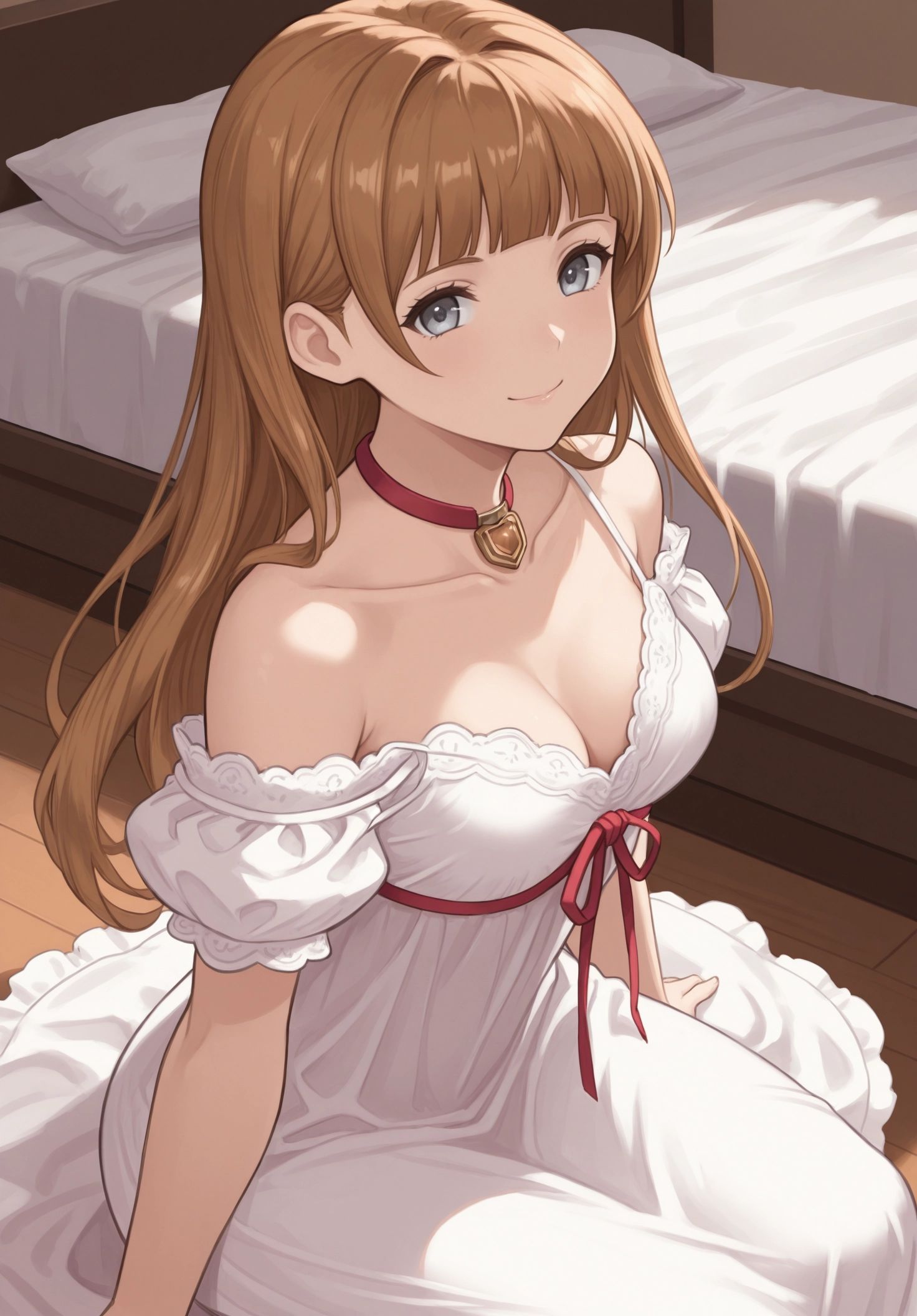 nightgown,  white camisole,  bare shoulders on Tensor.Art