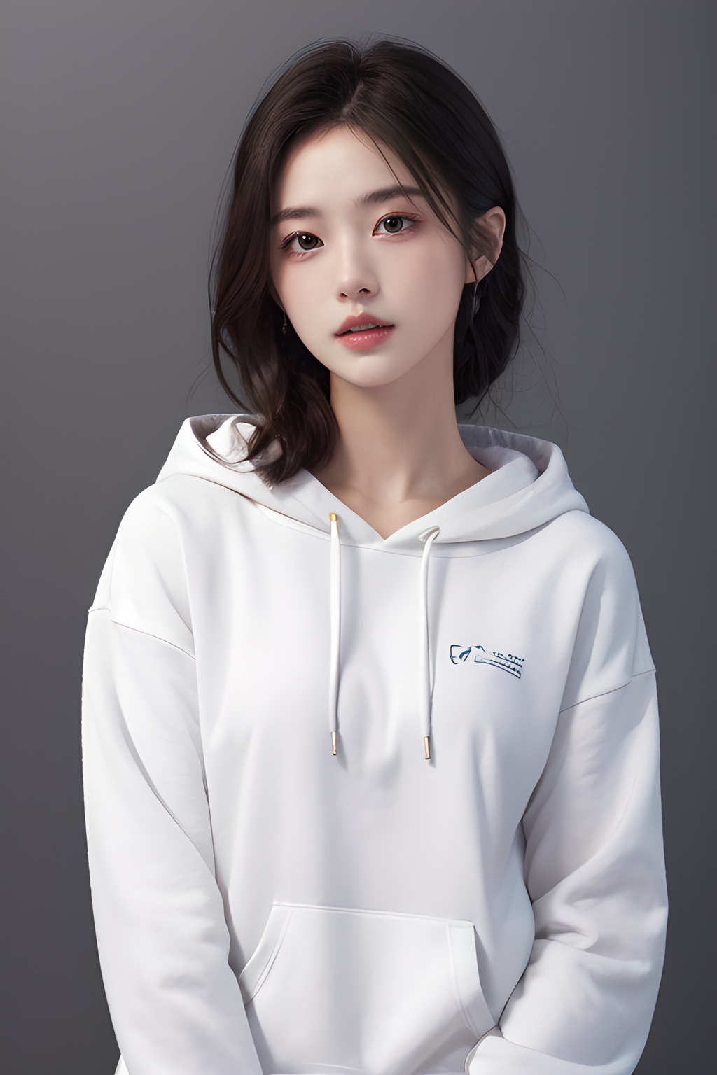 <lora:0810_07:0.7>,simple background,hoodie,, 1girl,realistic,masterpiece, best quality, photorealistic, HDR,detail