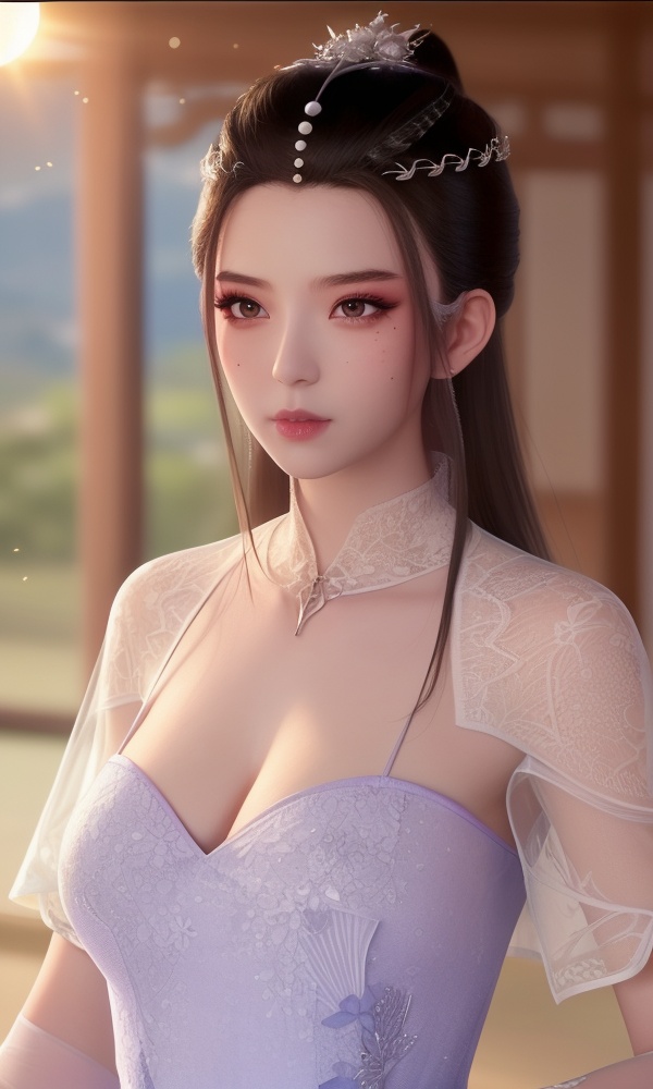 (,1girl, ,best quality, ),looking at viewer, <lora:431-DA-逆天邪神-楚月婵:0.8> ,, ultra detailed background,ultra detailed background,ultra realistic 8k cg,,masterpiece, (( , )), fiction,mole,  ,     ,see-through, lace, (cleavage),(((, solo, sun, , bare_tree, ))) 