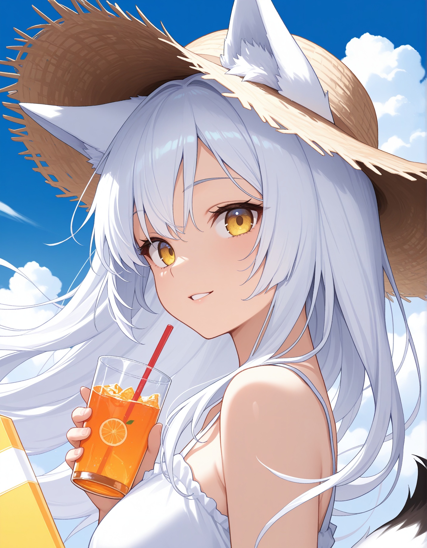 1girl,  fox tail,  white hair on Tensor.Art