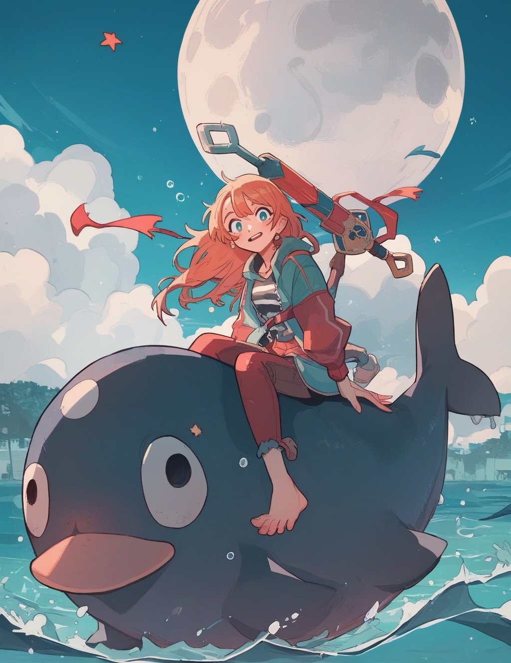 cute woman riding a Dolphin in the on the moonscore_8_up on Tensor.Art