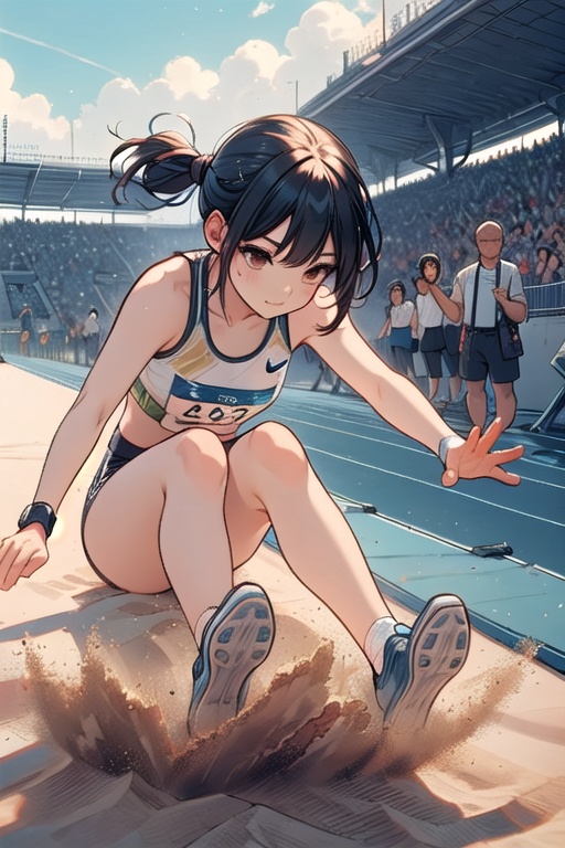 (((sand pit))),  ((long jump)),  landing on Tensor.Art