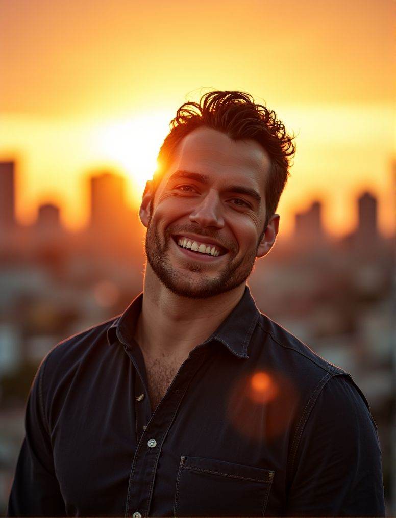 sks man ,  In the heart of a bustling city,  under the soft glow of a golden hour sunset on Tensor.Art