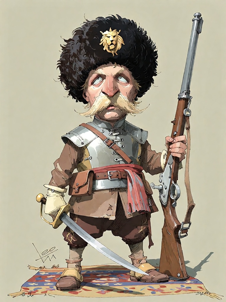 Bradhamel art style.**** A highly detailed 3D render of a whimsical,  exaggeratedly caricatured soldier with large protrud...