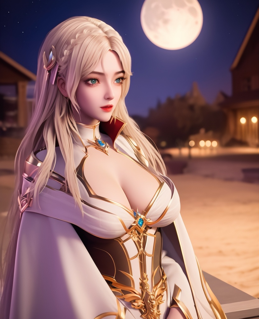 <lora:556-DA-神印王座-温柔一刀:0.8>(,1girl, ,best quality, ),looking at viewer,masterpiece, (( , )),, realistic,science fiction,mole, ultra realistic 8k cg, full moon,  rose,(cleavage), (),