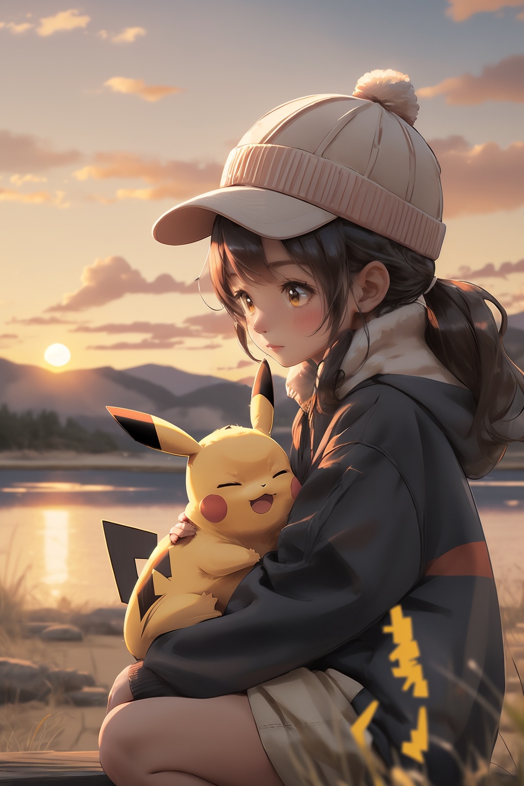 1girl,Pikachu ,sunset,8k，outdoor,<lora:Pikachu:0.6>