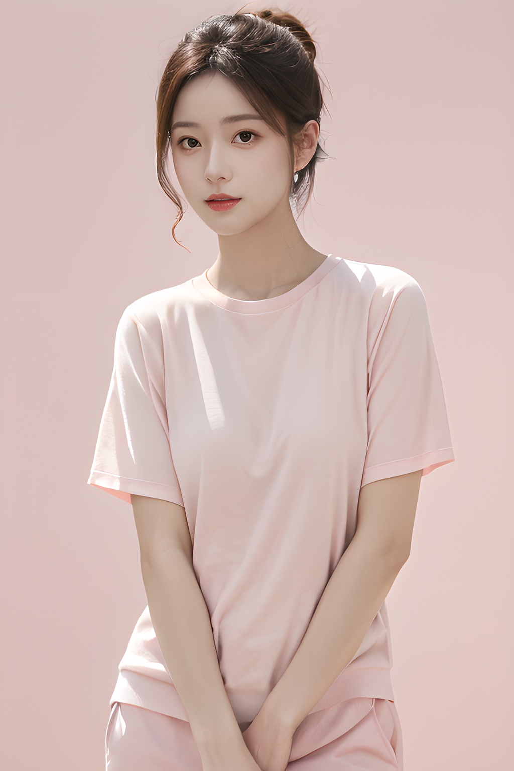 <lora:0805_02:0.7>, <lora:SDXLrender_v2.0:0.8>,pink clothes,simple background, blurry background, light pink background, 1girl,realistic,masterpiece, best quality, photorealistic, HDR,detail