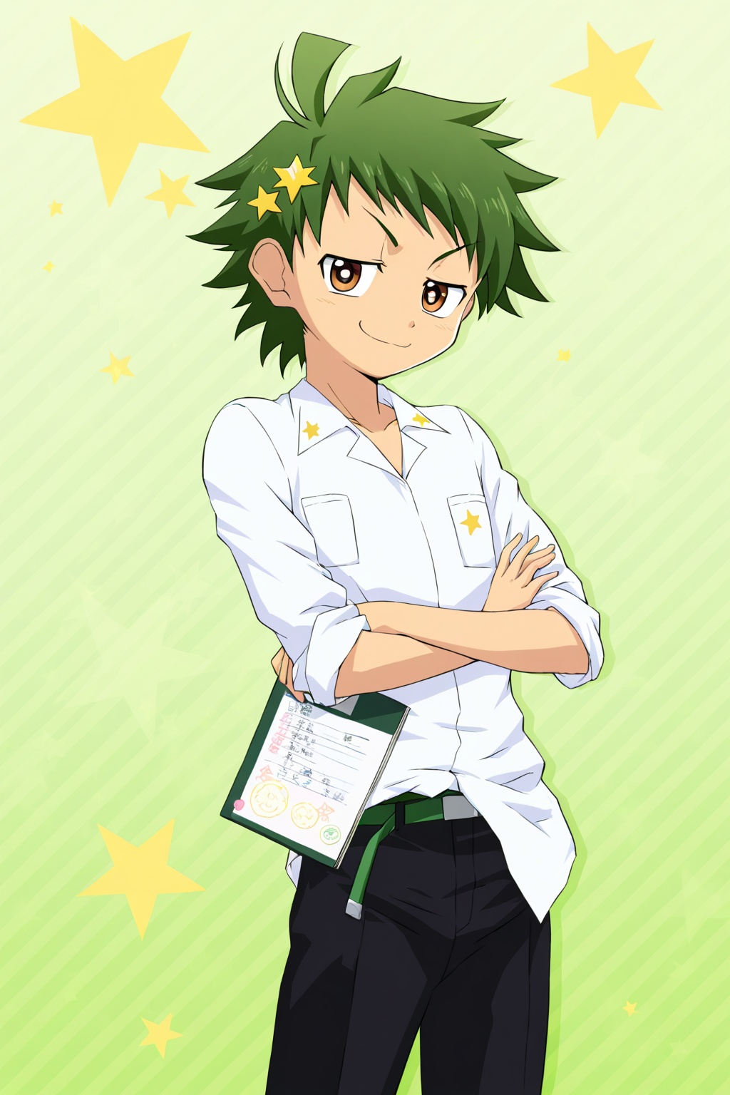 aocun,  green hair,  short hair on Tensor.Art