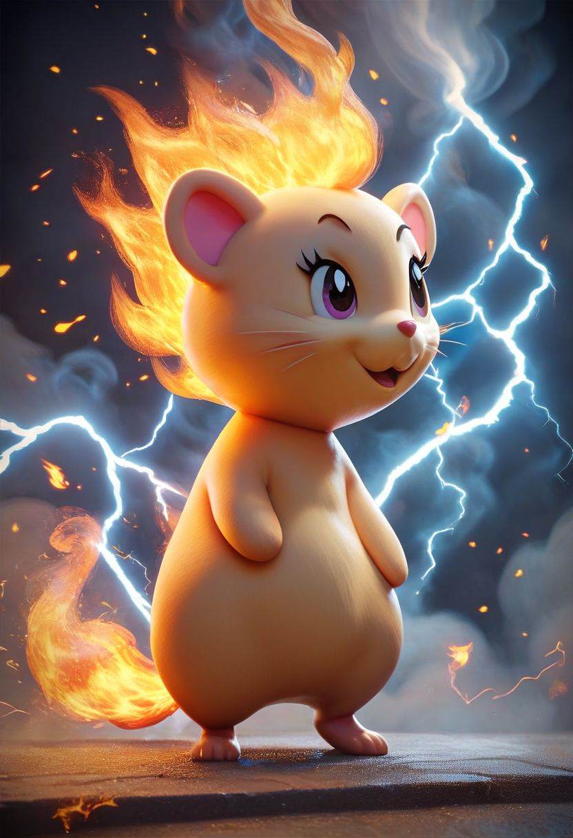 score_9, score_8_up, score_7_up, score_6_up, score_5_up, score_4_up, just describe what you want, tag1, tag2，Pokemon (hamster), Fire, Full Body, Smoke, Lightning, HD, Masterpiece, Best Quality, Solo,