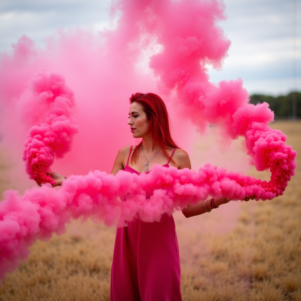 araffe woman with pink smoke in her hands standing in a field,pink smoke,muted colorful smoke,brightly coloured smoke,colorful smoke,smoke grenades,pink fog background,red smoke,acid color smoke,smoke grenade,colored smoke,thick colorful smoke,puffs of colored smoke,red smoke follows his movement,smoke machine,colorful smoke in the background,whirling smoke radiant colors,color smoke,colored smoke clouds,fluid coloured smoke,colorful twirling smoke trails,muted neon smoke,portrait featured on unsplash,thick pigmented smoke,flowing cloth and smoke,multi color smoke,volumetric smoke,smoke effects,pink cloud background,light pink hair with pink flames,red mist,red haired young woman,swirling smoke shapes,