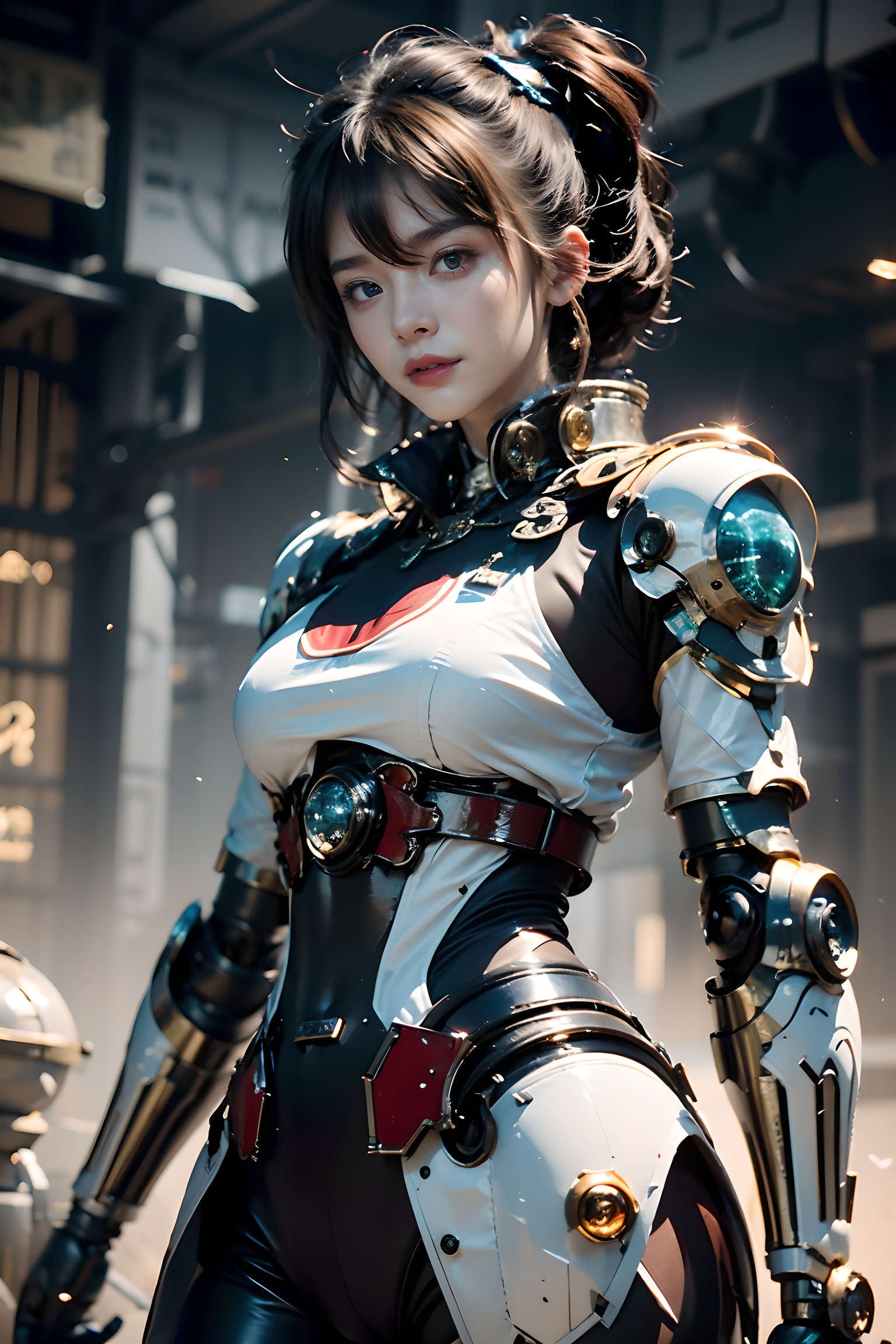 (1girl:1.3),full_body,blue and red mechs,gundam,highly realistic,glassy translucence,graceful poses,blink-and-you-miss-it detail,Sci-fi light effects,(Illuminated circuit board:1.6),<lora:GFmatch2_v12:0.6>, <lora:GFmatch_20230814163515:0.8>