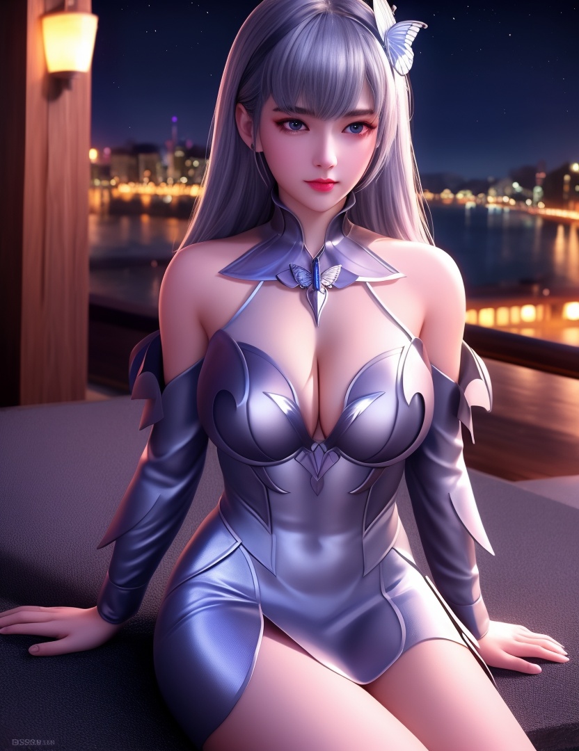 <lora:532-DA-斗罗大陆-叶泠泠:0.8>(,1girl, ,best quality, ),looking at viewer,  ,ultra detailed background,ultra detailed background,ultra realistic 8k cg, ,masterpiece, (( , )),,  fiction,mole, , ,      ,, 1girl,butterfly sitting,  night, star_\(sky\)(cleavage),