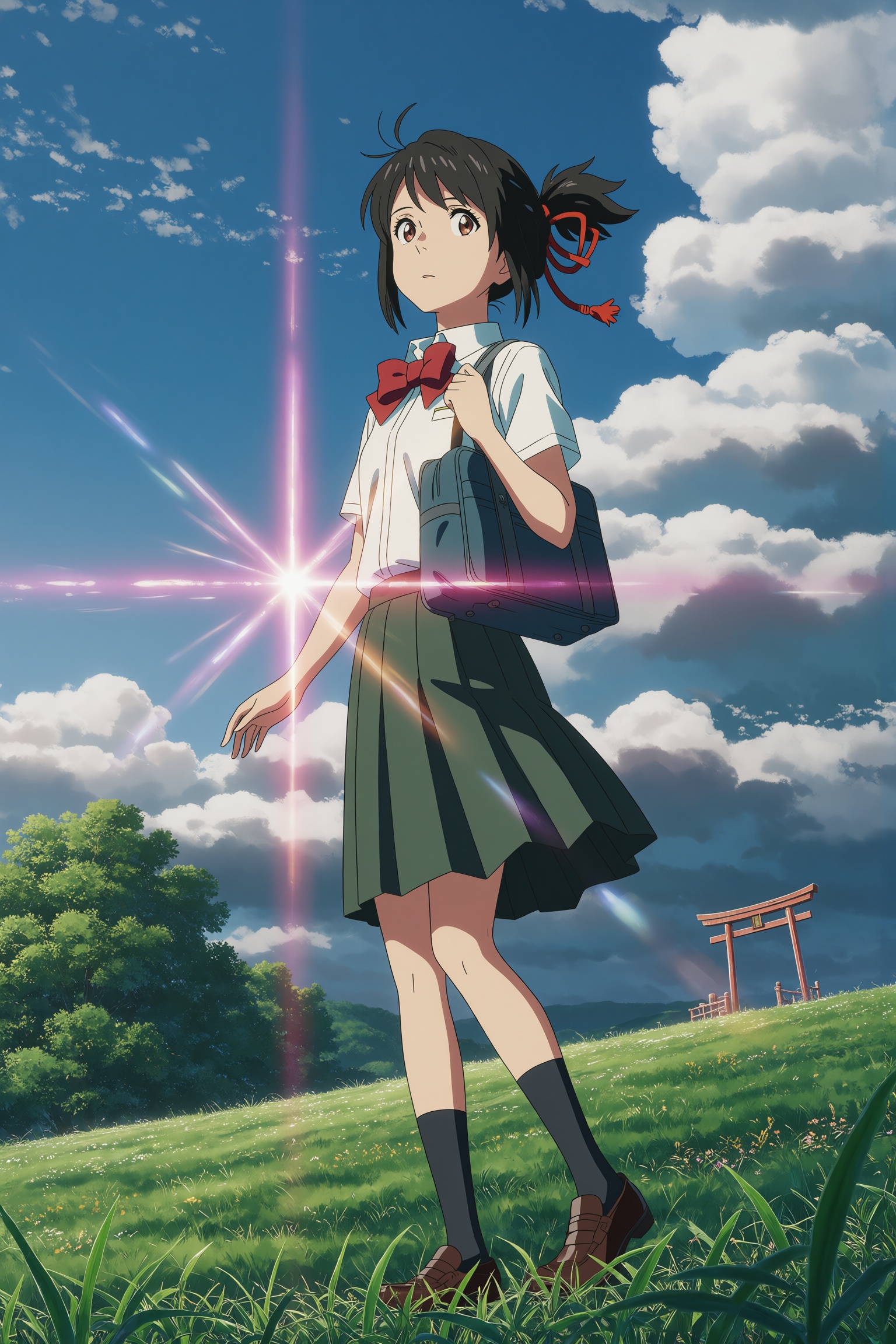 1girl,  miyamizu mitsuha,  outdoors on Tensor.Art