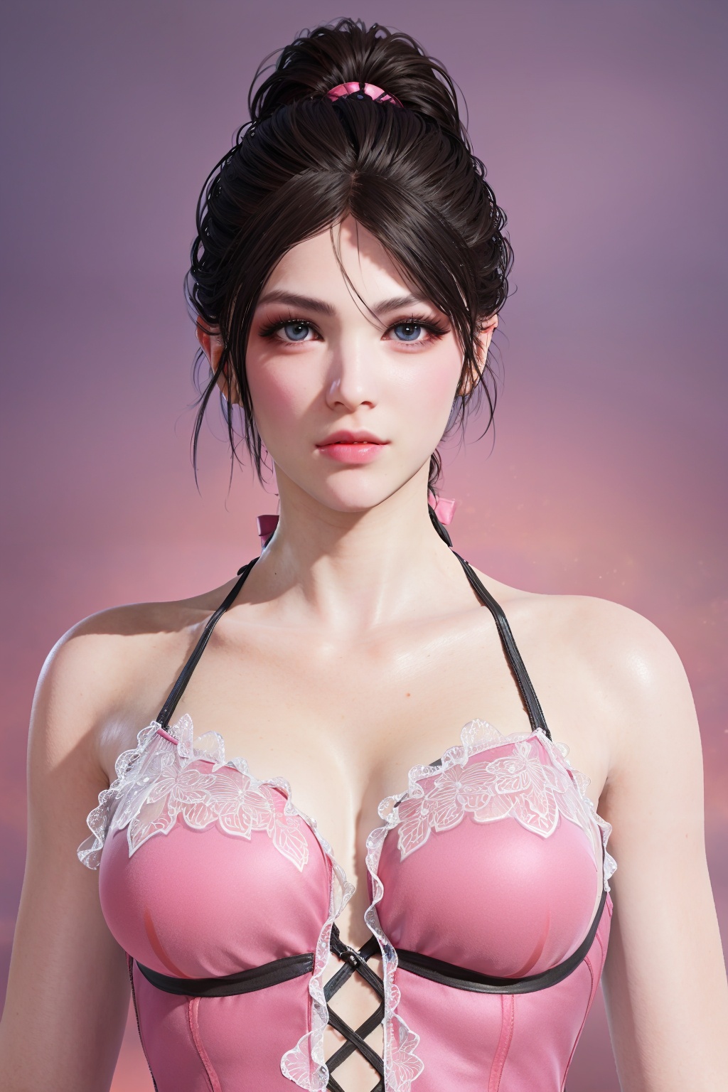 Best quality,masterpiece,ultra high res,realistic,photorealistic,shenmiao,upper body,looking at viewer,1girl,solo,closed mouth,arms at sides,cleavage,front view,(large breasts:1.1),<lora:shenmiao1r-000005:0.75>,