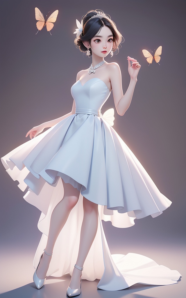 breathtaking Vintage-inspired fit-and-flare dress with a sweetheart neckline and full skirt,design by Vera Wang (王薇薇),Giorgio Armani (Giorgio Armani),Jumping, mimicking catching a butterfly,summer tan,full body, . award-winning, professional, highly detailed