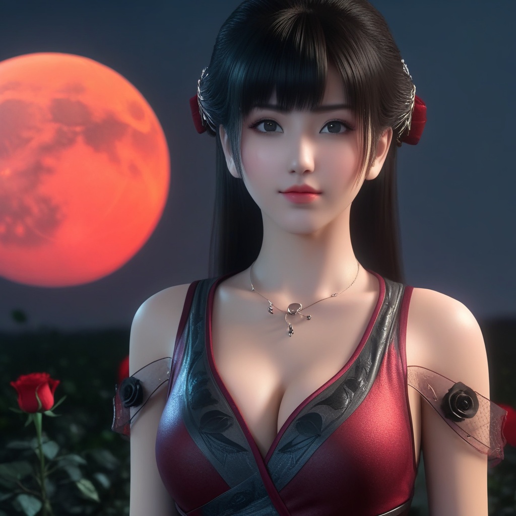 <lora:709-DA-XL-斗破苍穹-小医仙:0.8>(,1girl, ,best quality, ),looking at viewer,  ,,ultra detailed background,ultra detailed background,ultra realistic 8k cg,, ,masterpiece, (( , )),, ,science fiction,mole, ,    ,red moon, black rose,     (cleavage), (), 