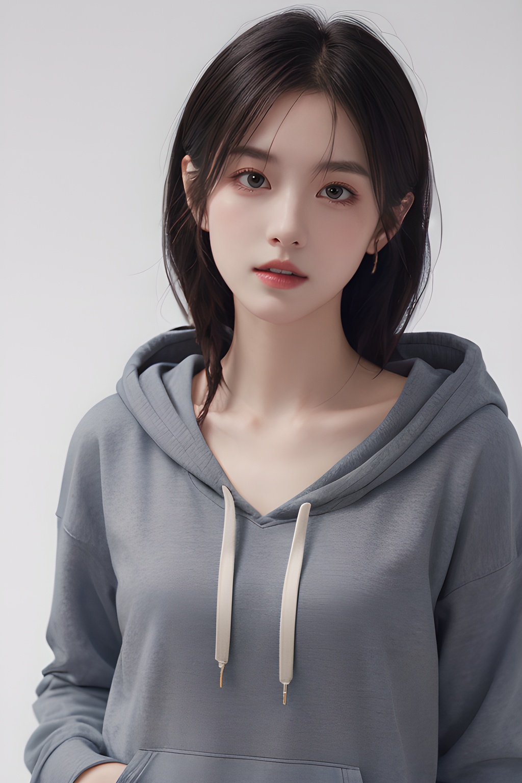 <lora:0810_07:0.7>,simple background,hoodie,, 1girl,realistic,masterpiece, best quality, photorealistic, HDR,detail