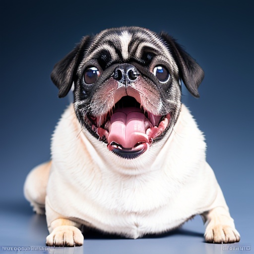 best quality, masterpiec8K.HDR.Intricate details,ultra detailed,8k,masterpiece, best quality,no humans,  dog,full body, <lora:巴哥犬:1>，no humans, realistic, animal focus, blue background, looking at viewer, brown eyes, animal, dog, gradient background, tongue, gradient, simple background, open mouth, tongue out