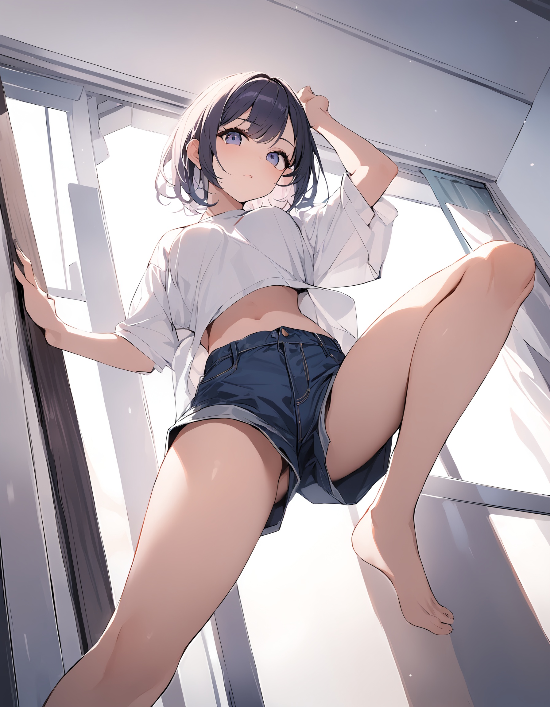 masterpiece,  best quality,  portrait photo of a 18 years old j-pop girl standing in front of window on Tensor.Art