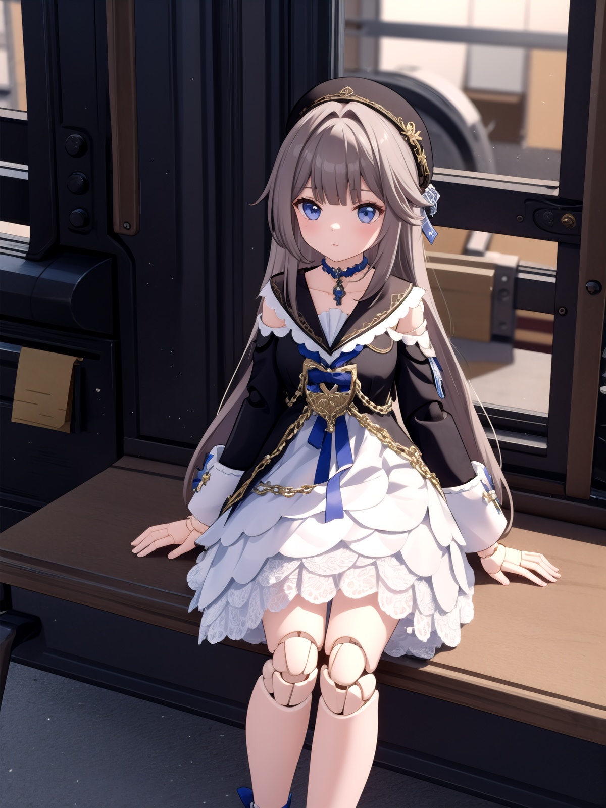 (best quality),((masterpiece)),1girl,solo,hertasr,dress,dollgirl,<lora:[角色]-[黑塔-星穹铁道]HertaStarRailV1:1>,sitting,