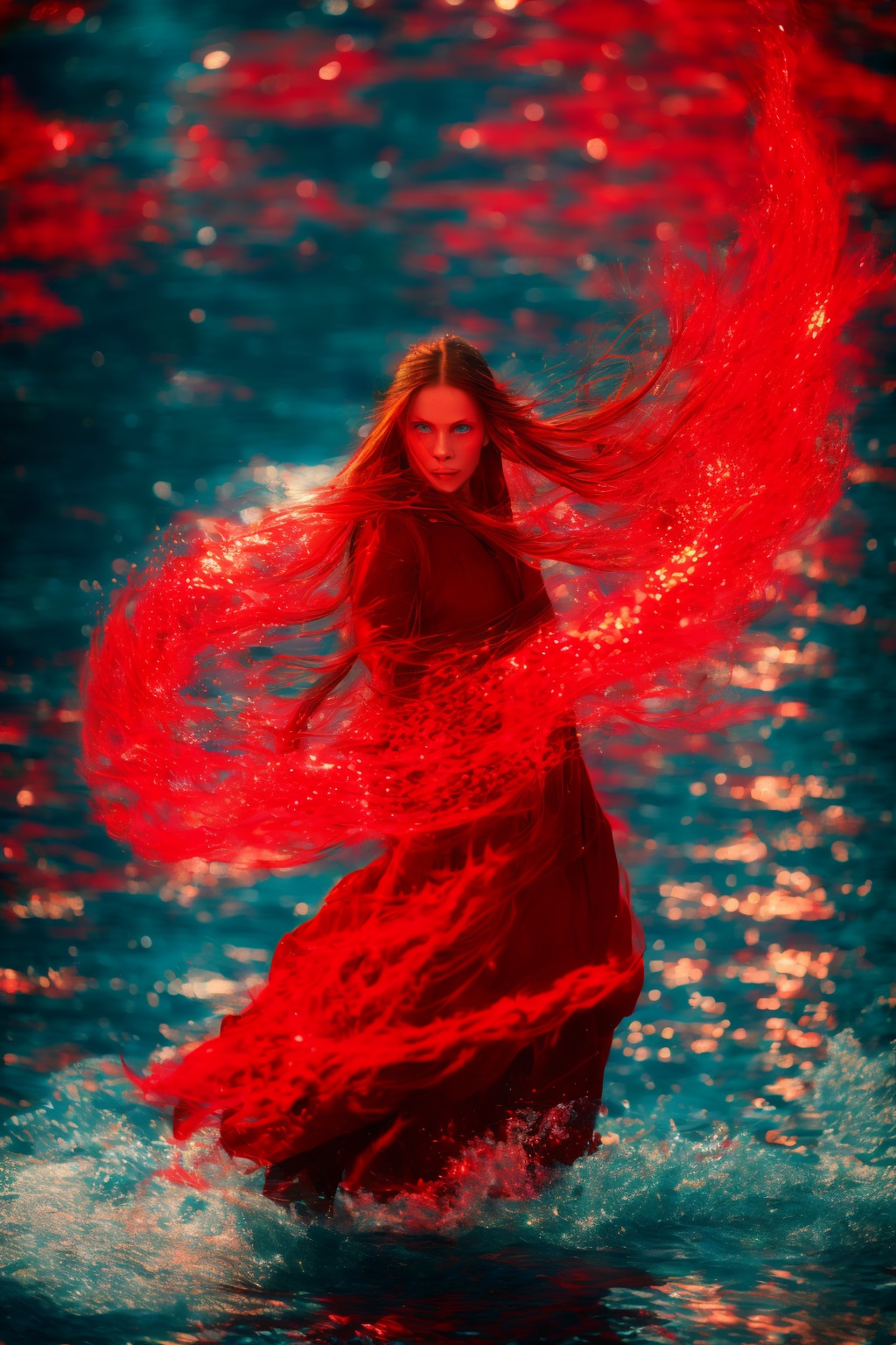 dancing,fighting stance,red-water-aura,using red-water-magic,red-water-magic,1girl,solo,long hair,blue eyes,common face,full body,<lora:magic_fighting_red_512_15:0.8>,