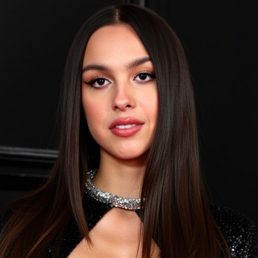 A closeup portrait photo of a woman with long hair,  looking slightly to the side with a subtle smile,  wearing a black se...