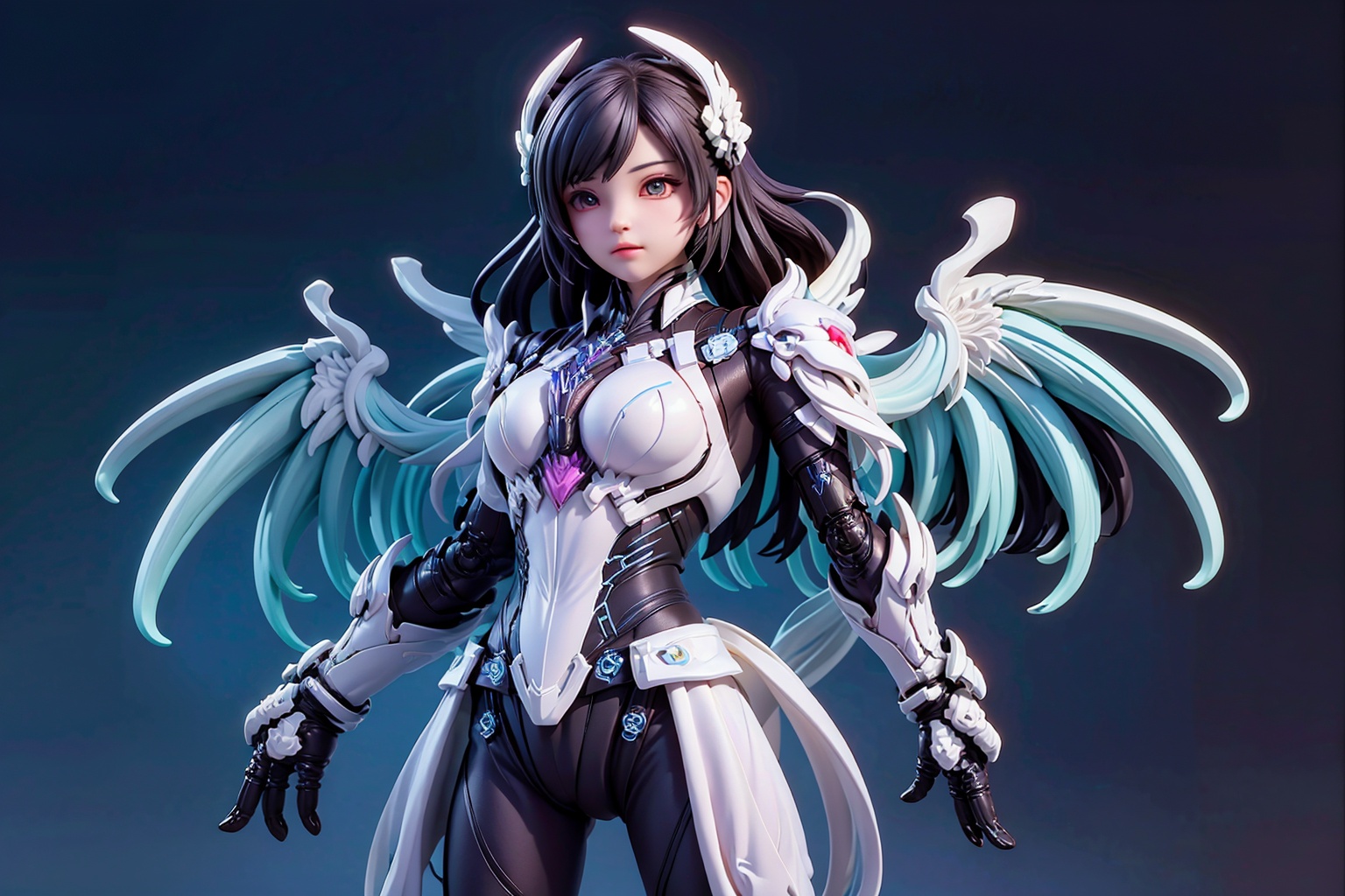1boy,concept artwork,black hair,(a lonely solo boy:1.4),sky,wing,wings with fans,graphics card fan,strong male mecha warrior,mighty and domineering,cool mecha,32k,blue and white color scheme,white armor,white_background,standing,cowboy_shot,<lora:AGirl_v1:0.8>,