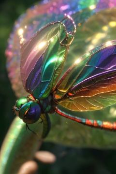 Rainbow foil,close-up,Giant dragonfly,blurry,depth of field,gem,a dreamy background,<lora:Rainbow:0.4>,
