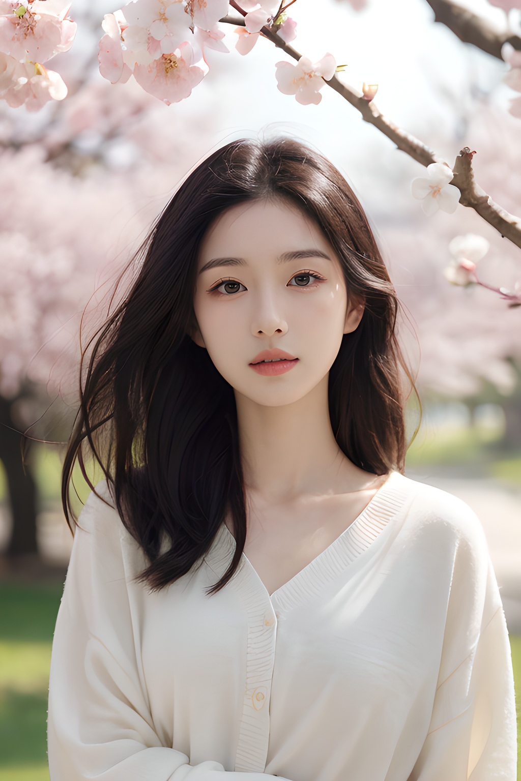 <lora:0817_02:0.4>,simple background,a girl with a dreamy expression,surrounded by floating cherry blossom petals in a soft breeze,springtime magic,gentle radiance.korean girl,black hair,, 1girl,realistic,masterpiece, best quality, photorealistic, HDR,detail