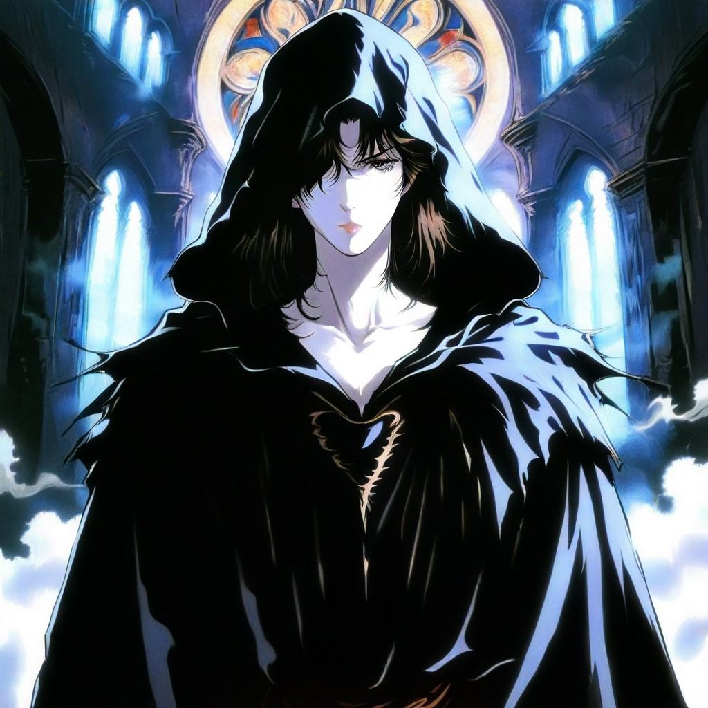 Dark fantasy retro melancholic illustration,  pale character with tired eyes,  dim torchlight on Tensor.Art