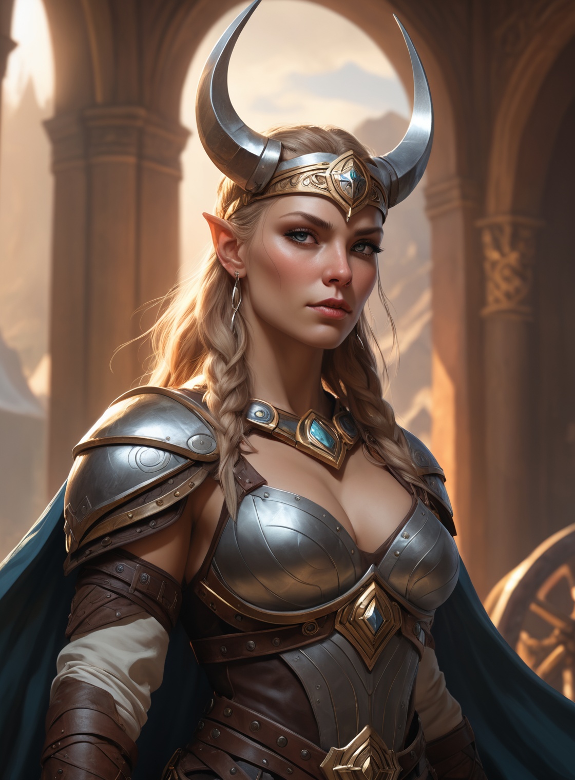 (a Valkyrie is helping a viking walhalla background ),  alluring portrait,  intricate on Tensor.Art